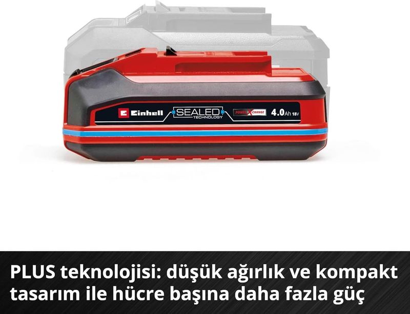 Einhell 18 V 4.0 Ah SEALED Power X-Change PLUS (Su ve toz geçirmez, IP57 koruma sınıfı, tüm Power X-Change cihazları ile uyumlu, şarj cihazı dahil değildir)