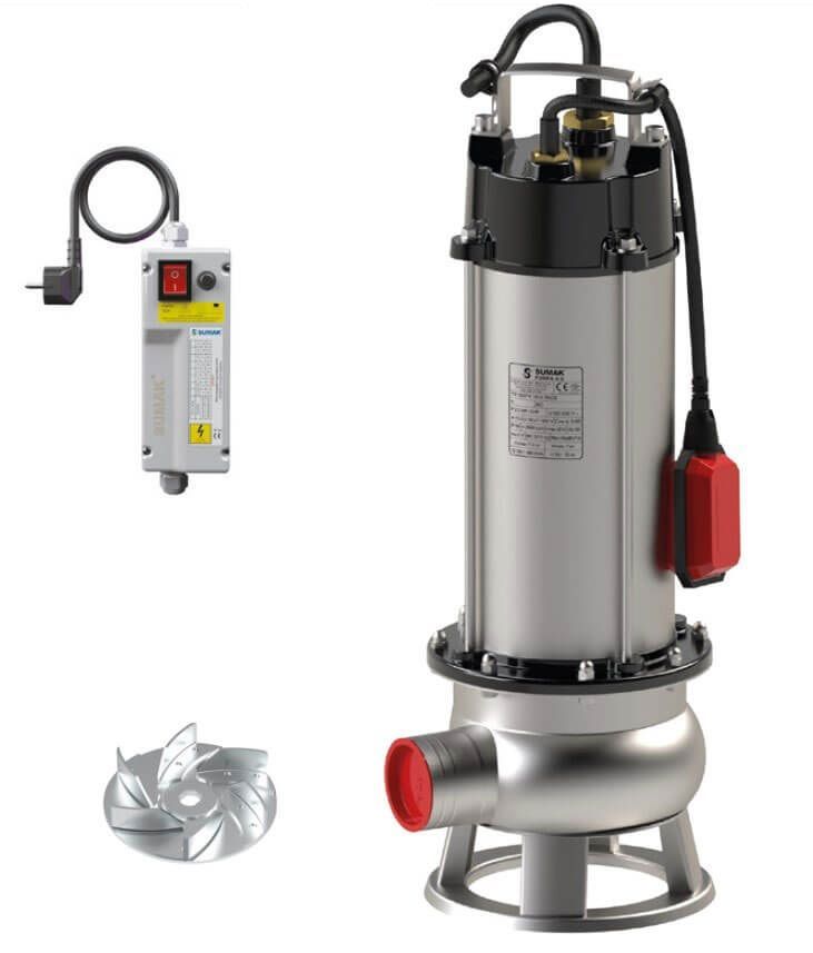 Sumak SDFV 30/2 İNOX Komple Paslanmaz Vortex Çarklı Foseptik Dalgıç Pompa 220 Volt 3 Hp 16.5 Mss