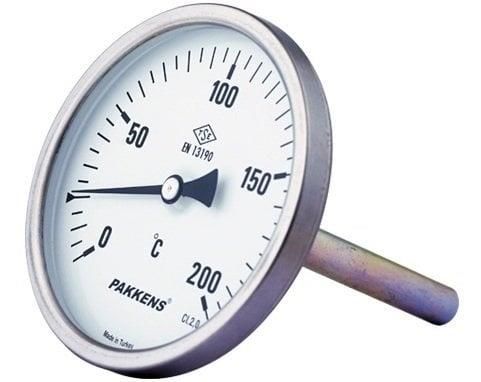 Pakkens Termometre 0-300 °C Çap 100 mm Daldırma Boyu 10 cm Arkadan Bağlantılı G 1/2 inç