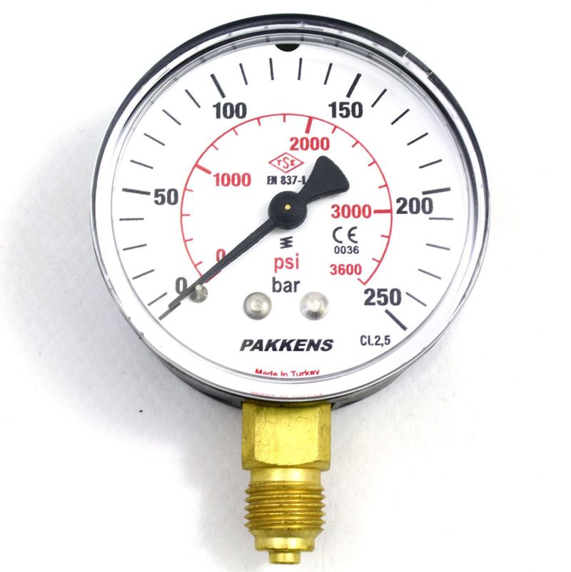 Pakkens Çap 50 0/250 Bar Kuru Tip Basınç Ölçer, Manometre, Basınç Göstergesi 1/4 inch