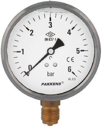 Pakkens 0-1.6 Bar 63 mm Alttan Bağlantılı Gliserinli Manometre G 1/4 inç