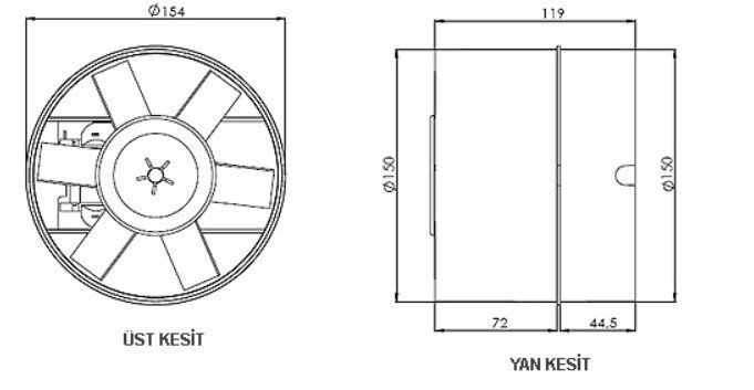 Aircol 150lik Yuvarlak, Kanal Tipi Fan / Aspiratör 300 m³/h - Aircol 150 KT