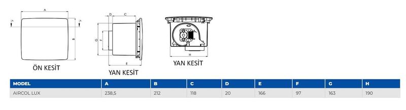 Aircol Lux Tavan Tipi Fan / Aspiratör 110 m³/h
