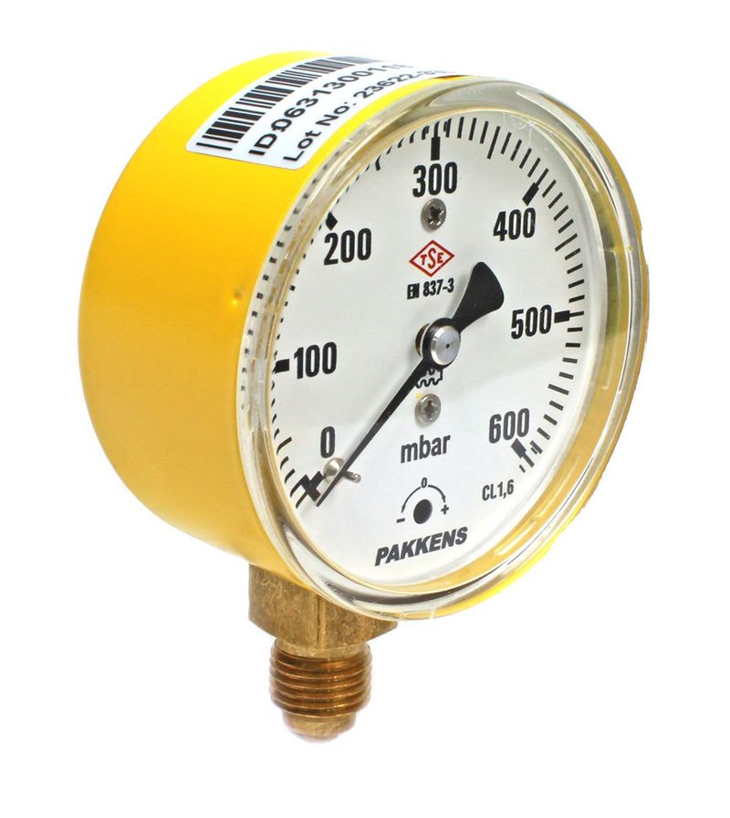 Pakkens 0-600 mBar 63 mm Alttan Bağlantılı Kapsül Diyaframlı Doğalgaz Manometresi CL1,6 G 1/4 inch