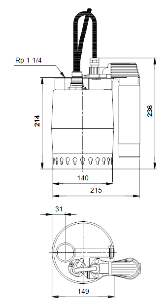 Grundfos UNİLİFT KP150-AV-1 Paslanmaz Gövdeli Asansör Şamandıralı Kirli Su Drenaj Dalgıç Pompa