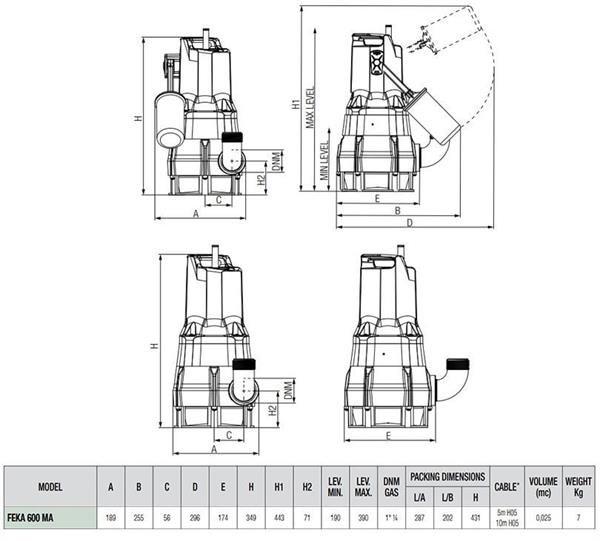 DAB FEKA 600 MA Kirli Su Drenaj Dalgıç Pompa 550 Watt 8 mss 15 m³/h