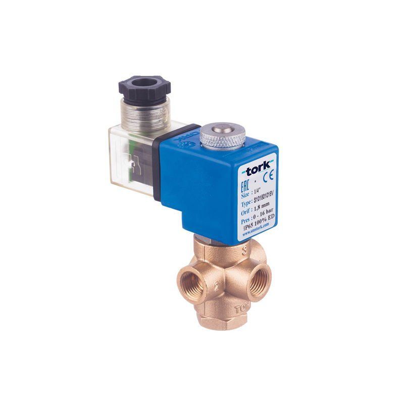 Tork S5018 Kompresör Solenoid Valf Direkt Çekmeli N.Kapalı 3/2 Yollu 1/4'' - 0 - 10 Bar - 12 VDC