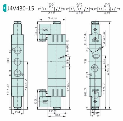 Jelpc 4V430 Pnömatik Yön Kontrol Valfi 5/3 Çift Bobin