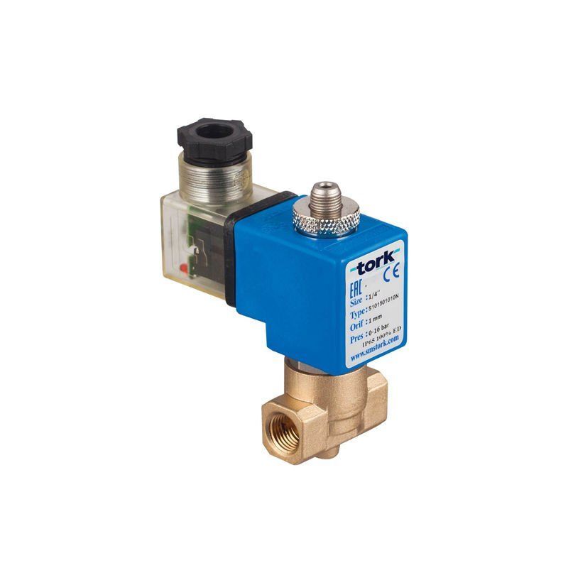 Tork S5015 Kompresör Solenoid Valf Direkt Çekmeli N.Kapalı 3/2 Yollu 1/4'' - 0 - 10 Bar - 12 VDC