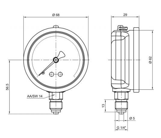 Pakkens 0-1.6 Bar 63 mm Alttan Bağlantılı Gliserinli Manometre G 1/4 inç