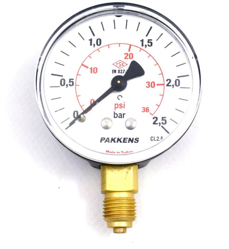 Pakkens Çap 63 0/2.5 Bar Kuru Tip Basınç Ölçer, Manometre, Basınç Göstergesi 1/4''