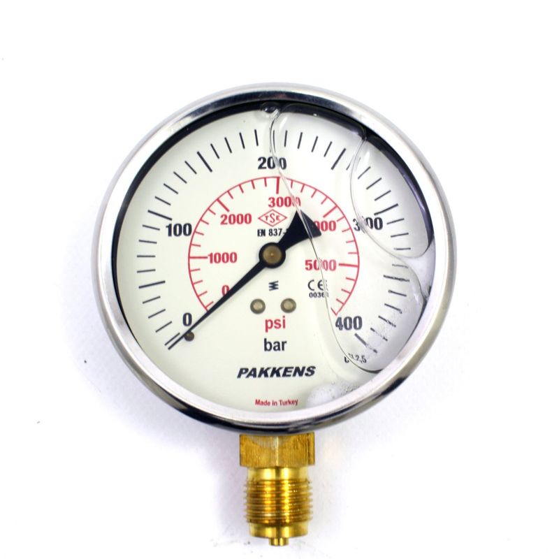 Pakkens 0-400 Bar 160 mm Alttan Bağlantılı Gliserinli Manometre G 1/2 inç
