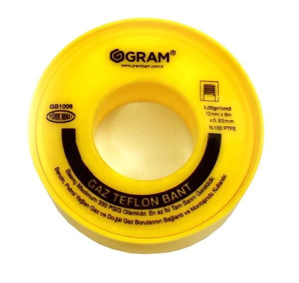 Gram Doğalgaz Teflon Bant Sızdırmazlık Bandı 12 mm x 8 Mt 10 Adet - YERLİ ÜRETİM