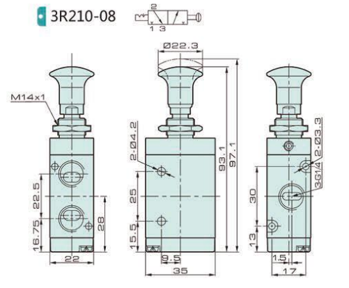 Jelpc 3R210 Pnömatik Yön Kontrol Valfi 3/2 Çekmeli (El Kumandalı)