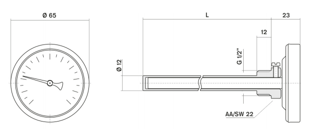 Pakkens Termometre Manşonlu 63 Çap 160 Derece Göstergeli 5 cm Bağlantılı