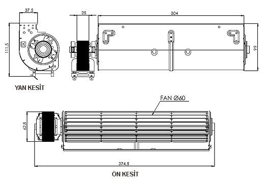 AIRCOL AKS 680-300 Tanjansiyel Radyal Fan304 mm Genişilk 225 m³/h