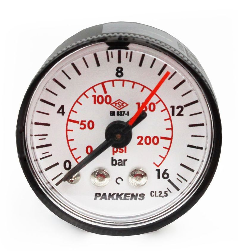 Pakkens 0-16 Bar 40 mm Arkadan Bağlantılı Kuru Manometre G 1/8 inç