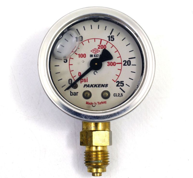Pakkens 0-25 Bar 50 mm Alttan Bağlantılı Gliserinli Manometre G 1/4 inç