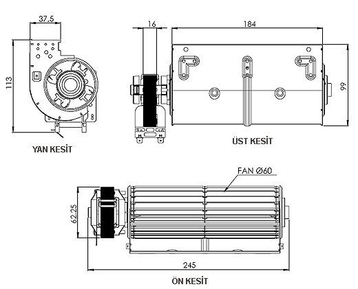 AIRCOL AKS 680-180 Tanjansiyel Radyal Fan180 mm Genişilk 140 m³/h