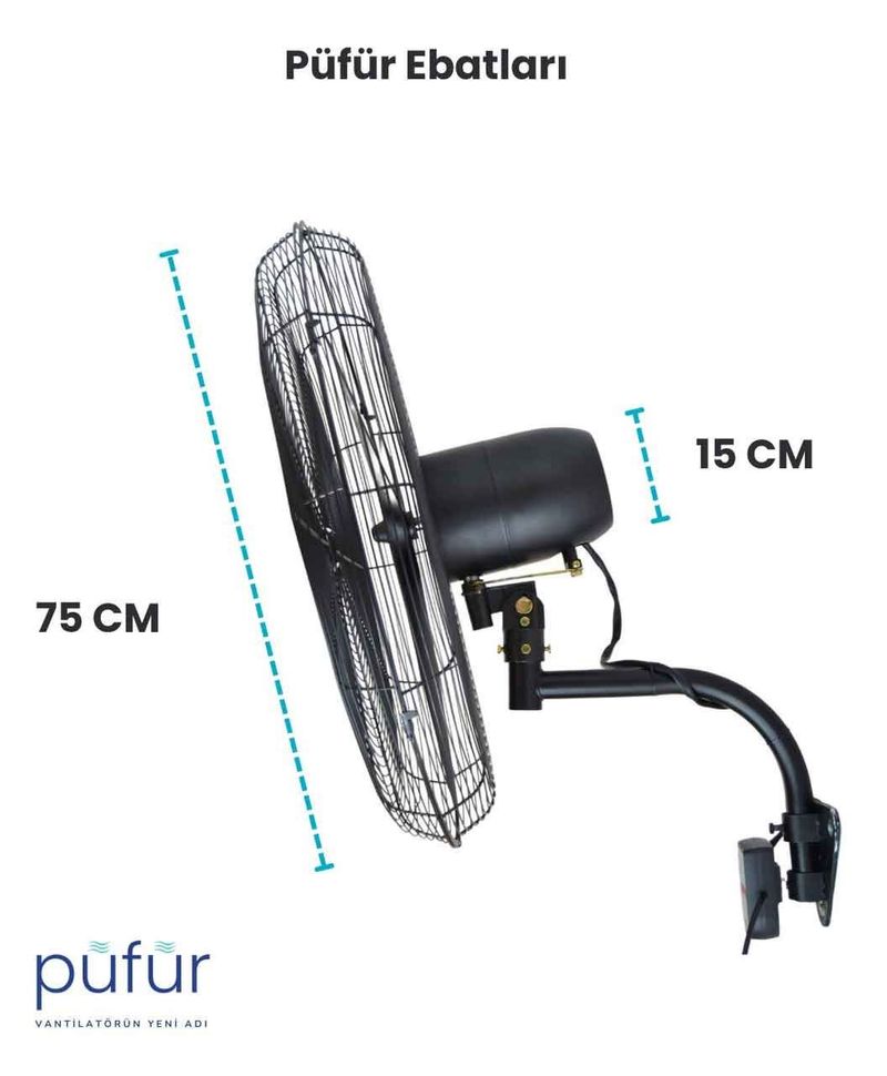 Püfür 2 Adet Kumandalı, Zaman Ayarlı Sanayi Duvar Tipi Endüstriyel Vantilatör 75 Cm