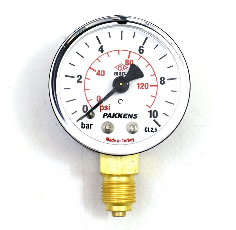 Pakkens Çap 50 0/10 Bar Kuru Tip Basınç Ölçer, Manometre, Basınç Göstergesi 1/4 inch