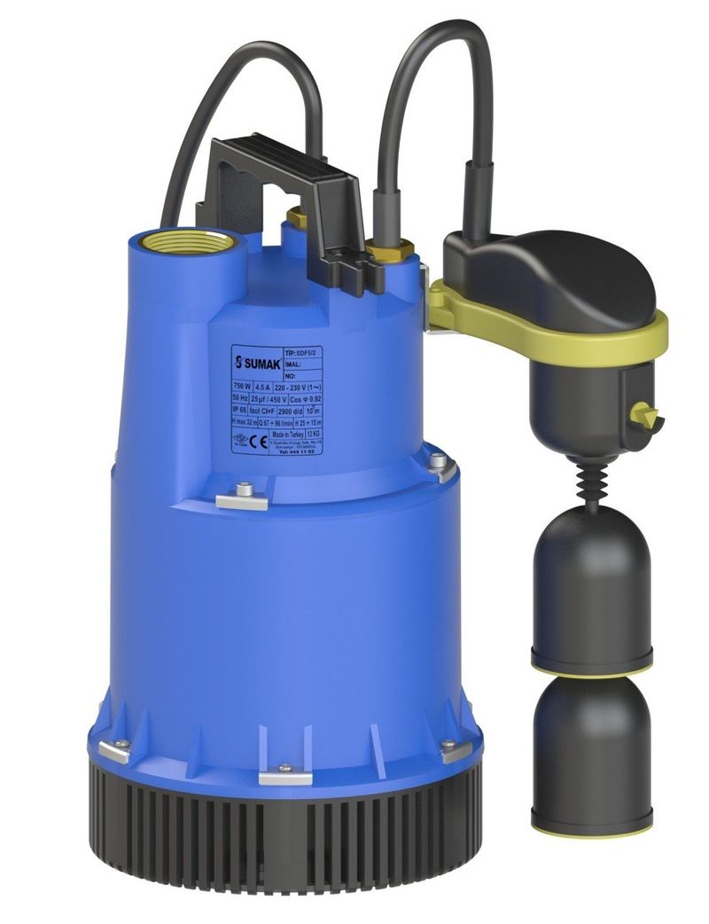 Sumak SDF 13A Asansör Flatörlü Drenaj Dalgıç Pompa 220 Volt 1.3 Hp