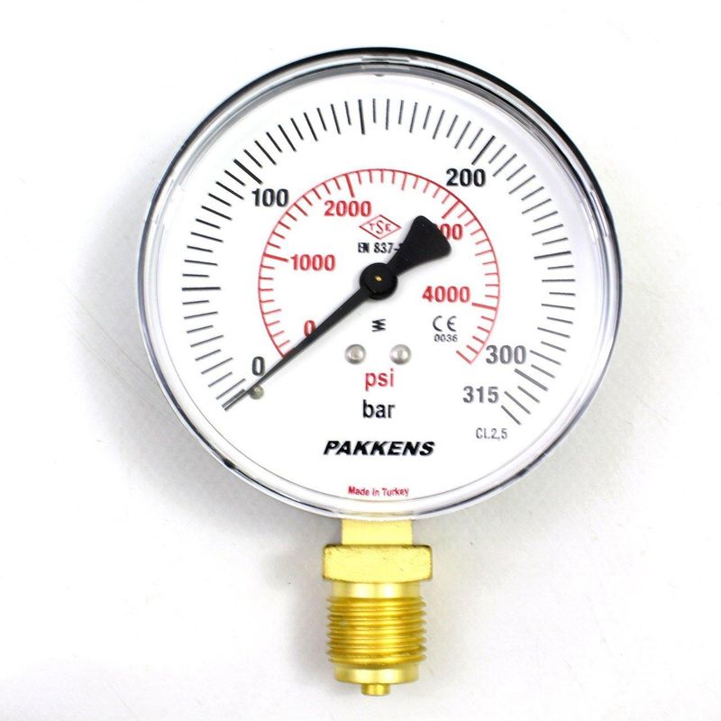 Pakkens 0-315 Bar 100 mm Alttan Bağlantılı Kuru Manometre G 1/2 inç