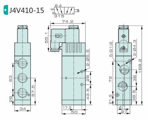Jelpc 4V410 Pnömatik Yön Kontrol Valfi 5/2 Tek Bobin 15-1/2'' - 110 VAC