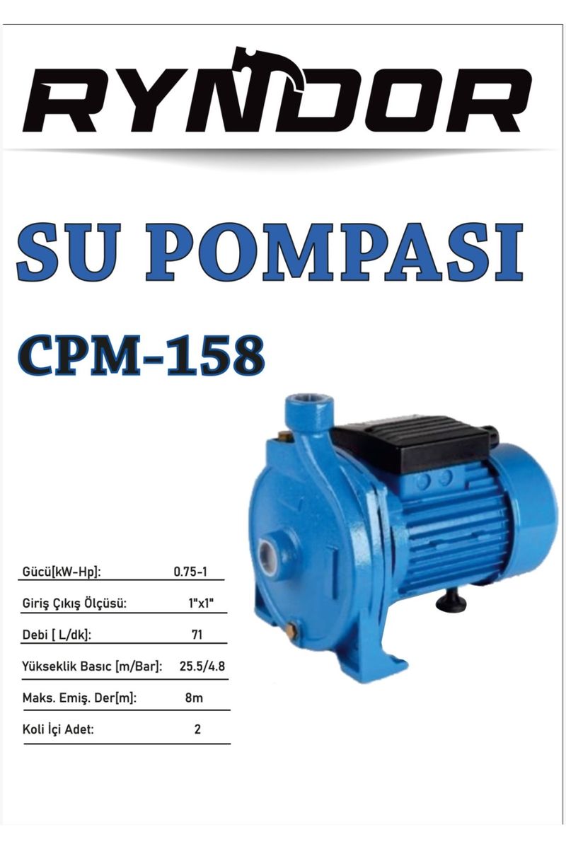 Ryndor CPM-158 Santrifüj Pompa 1 HP, 25,5 m 71 L/dk