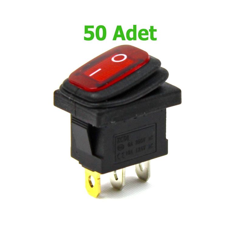 Körüklü Işıklı Anahtar 50 ADET Kırmızı, ON-OFF3 Pin - Düğme Buton Switch