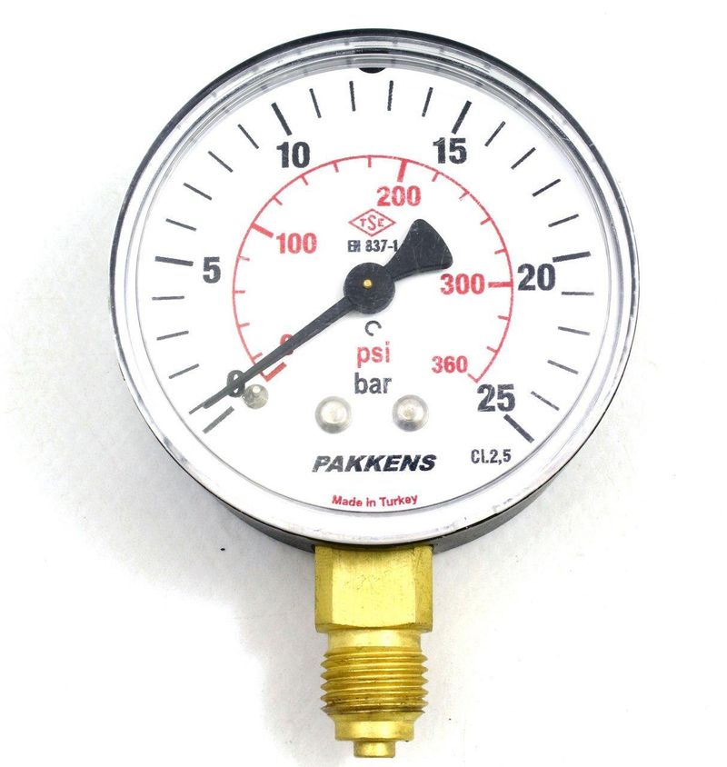 Pakkens Çap 50 0/25 Bar Kuru Tip Basınç Ölçer, Manometre, Basınç Göstergesi 1/4''
