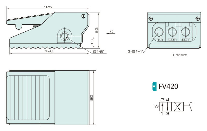 Jelpc FV420 Pnömatik Yön Kontrol Valfi 4/2 Pedal 1/4''