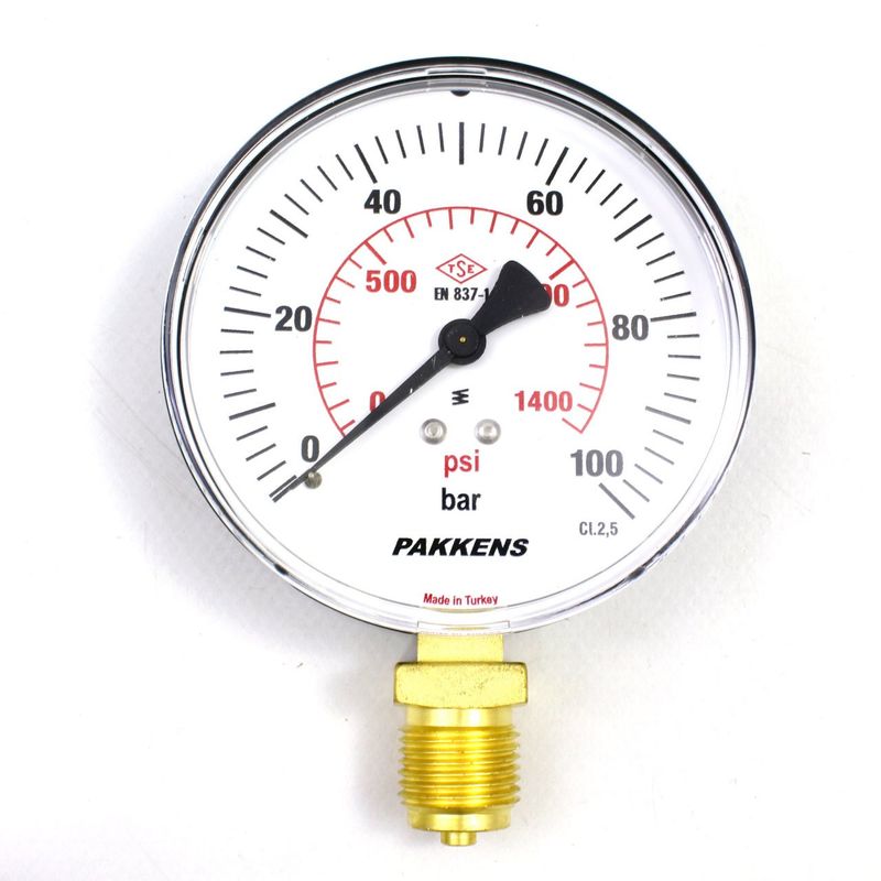 Pakkens 0-100 Bar 160 mm Alttan Bağlantılı Kuru Manometre G 1/2 inç