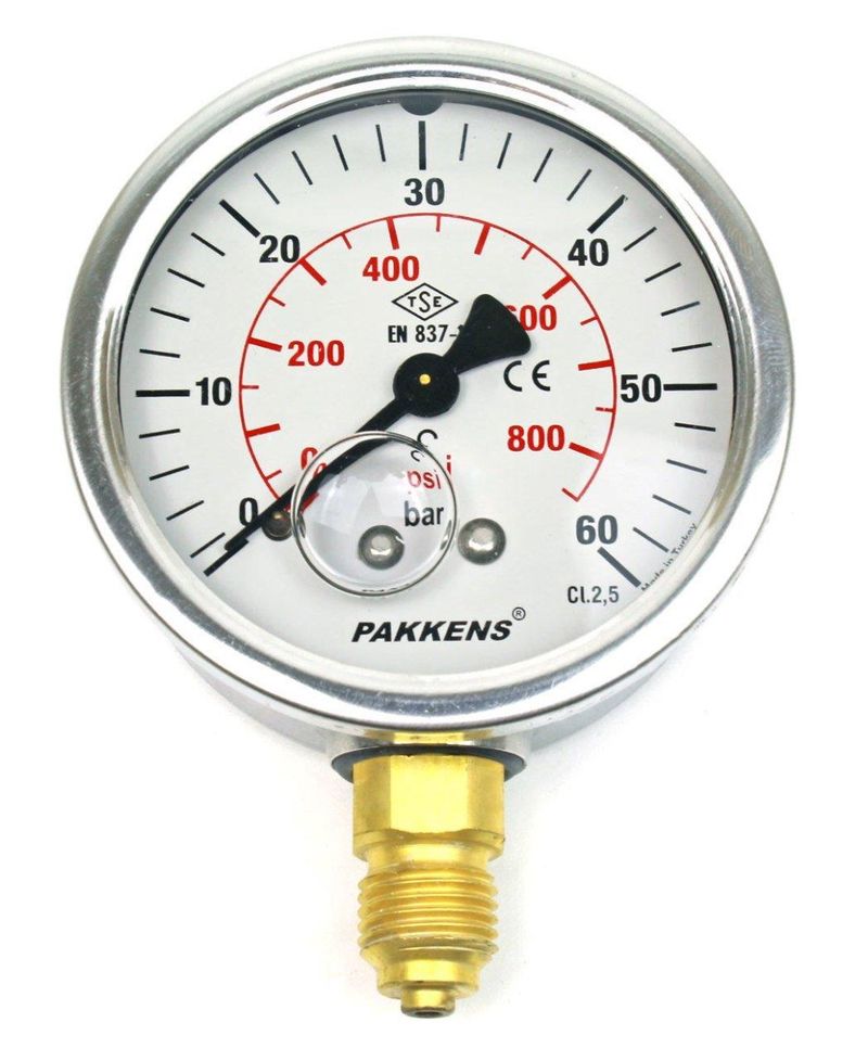 Pakkens 0-60 Bar 63 mm Alttan Bağlantılı Gliserinli Manometre G 1/4 inç