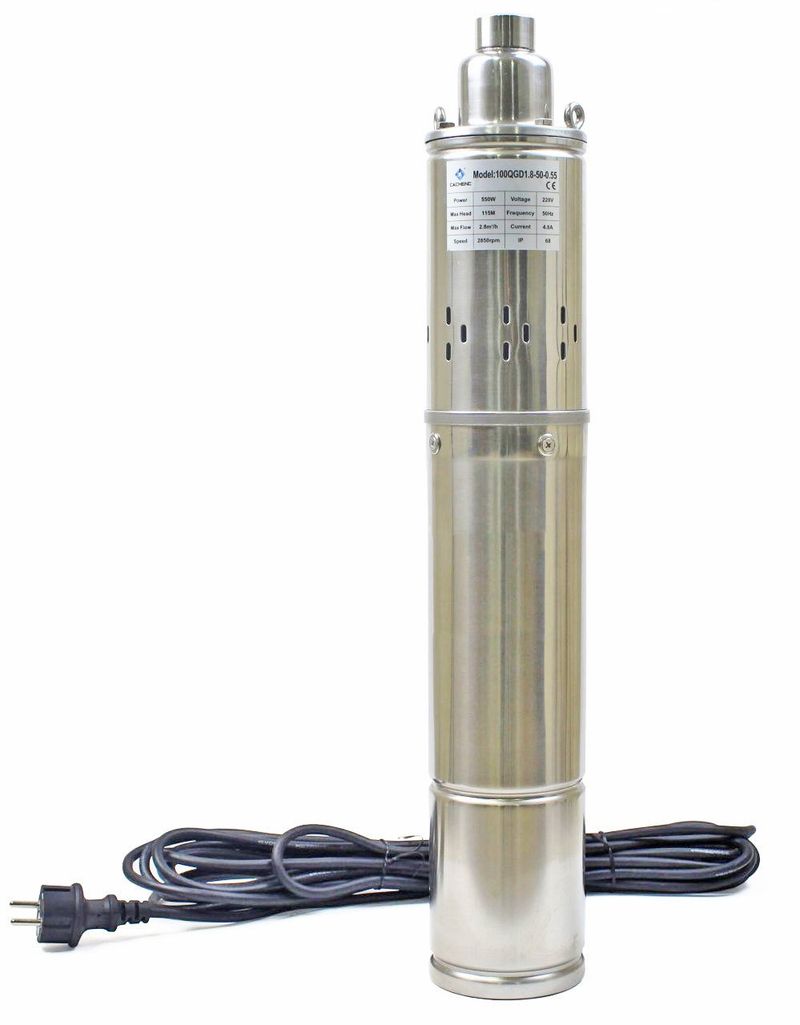 4 inch 100 mm Dış Çap Derin Kuyu Dalgıç Pompa 10 Metre Kablolu 550 Watt 115 mss 2.8 m³/h