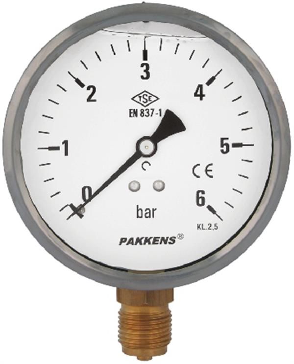 Pakkens 0-1.6 Bar 100 mm Alttan Bağlantılı Gliserinli Manometre G 1/2 inç