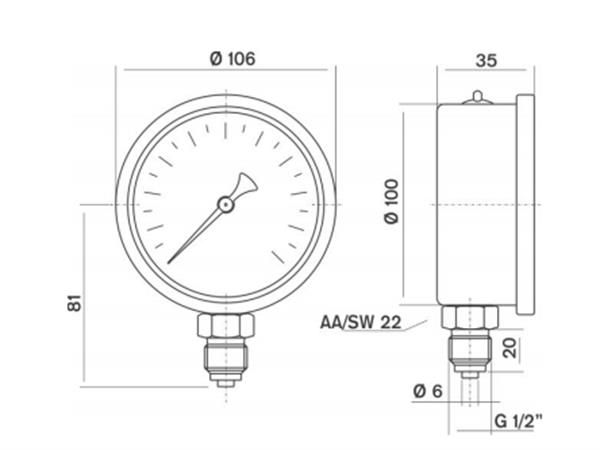 Pakkens 0-1.6 Bar 100 mm Alttan Bağlantılı Gliserinli Manometre G 1/2 inç