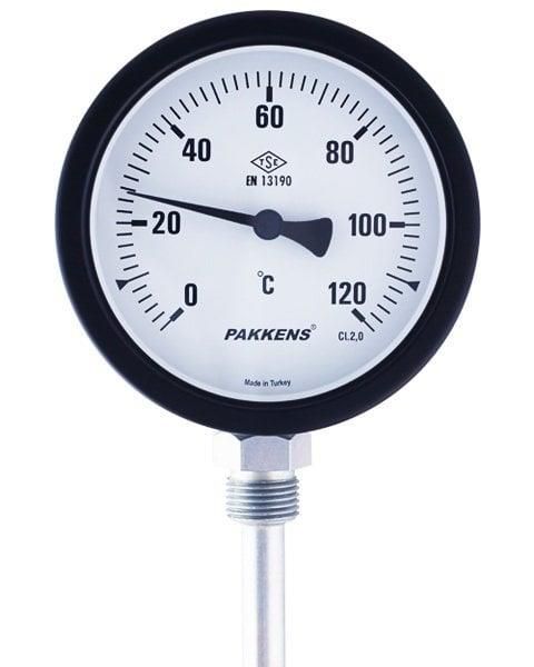 Pakkens Termometre 0-200 °C Çap 100 mm Daldırma Boyu 10 cm Alttan Bağlantılı G 1/2 inç