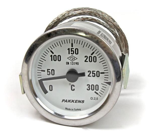 Pakkens Çap 60 0/+300 °C Arkadan Bağlantılı Pano Tip Gazlı Termometre 1mt Paslanmaz Örgülü