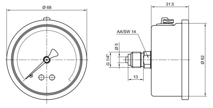 Pakkens 0-10 Bar 63 mm Arkadan Bağlantılı Gliserinli Manometre G 1/4 inç