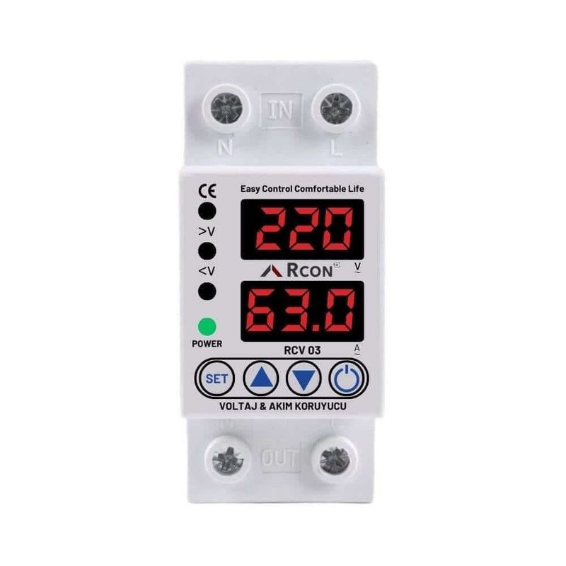 Rcon RCV 03 Ayarlanabilir Voltaj ve Akım Koruyucu Sigorta Cihazı (220V 63A)