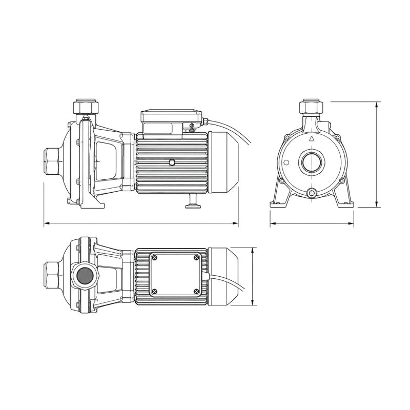 Kentaş 2CP25-160H Çift Fanlı Santrifüj Pompa 2 HP 220V — teknik çizim ve ölçüler