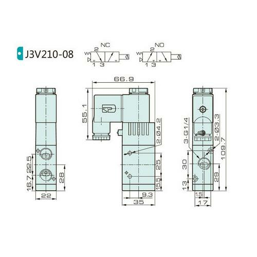 Jelpc 3V210 Pnömatik Yön Kontrol Valfi 3/2 Tek Bobin 08-1/4'' - 110 VAC - Normalde Kapalı