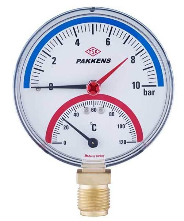 Pakkens 100mm 120 C°/ 16 Bar Kombine Ölçer, Termometre-Manometre