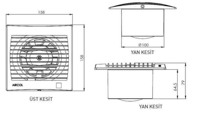 Airsan 100lük Sessiz Banyo, Mutfak ve Wc Fanı / Aspiratörü 30 Db 100 m³/h