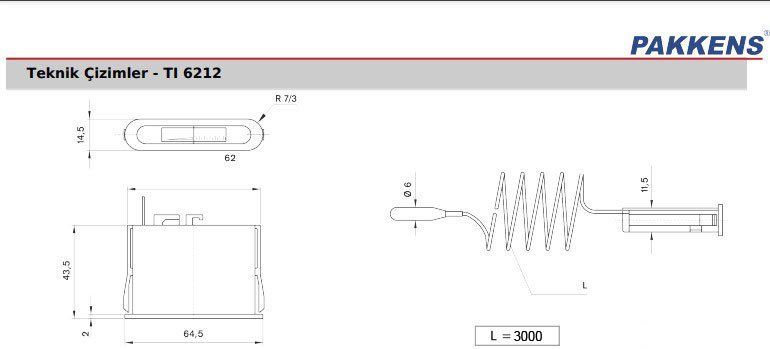 Pakkens 62x12 mm 0/+120 °C Arkadan Bağlantılı Gazlı Termometre 3mt Kapiler Boyu