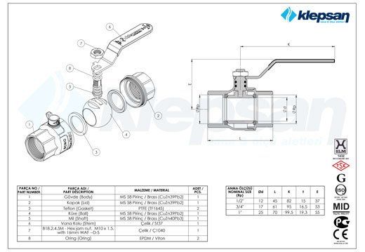 Doğalgaz Vanası MOP 5 TS EN 331 1/2''