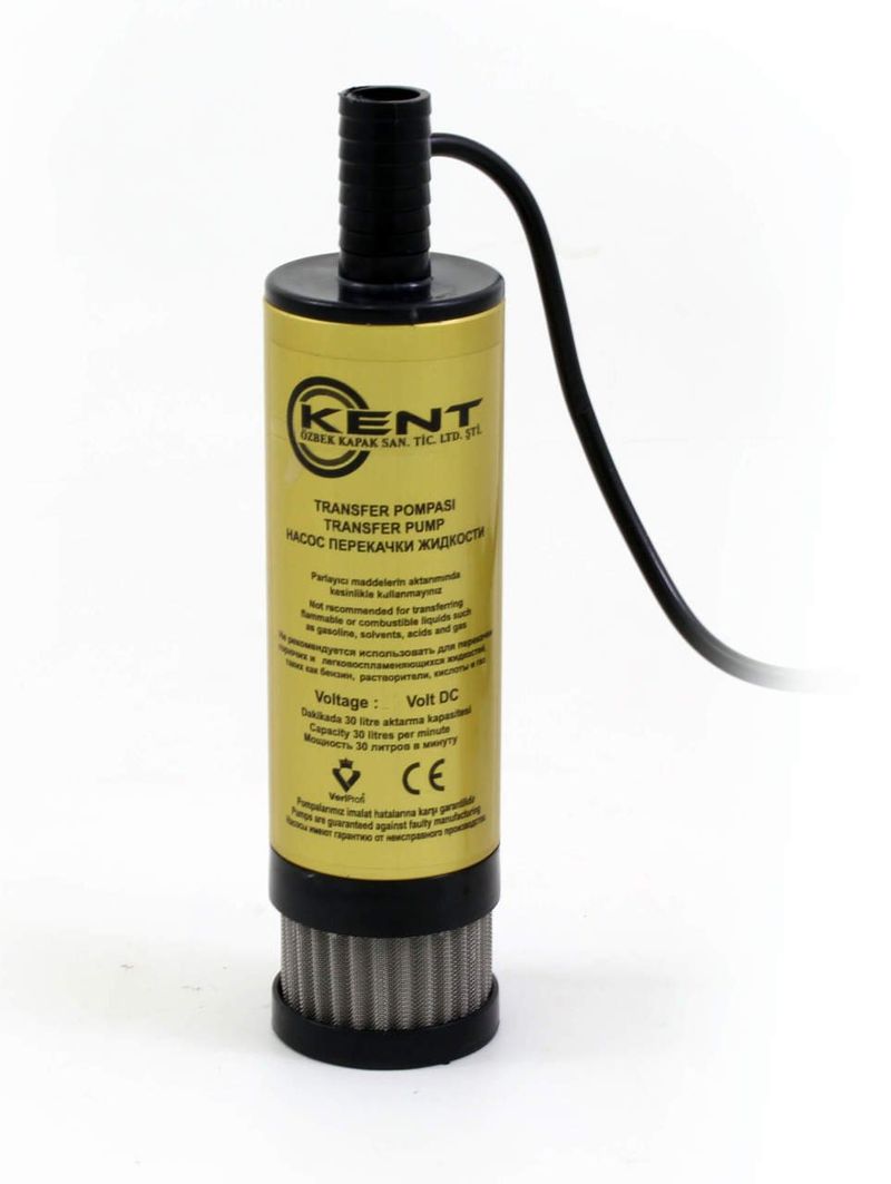 Kent 24 Volt Mazot Aktarma Pompası,Dc Mini Dalgıç Pompa Süzgeçli 50 mm Dış Çap