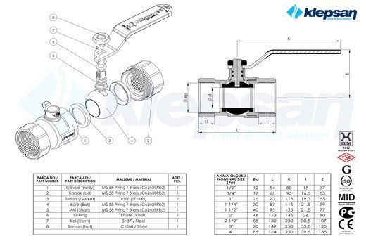 PN16 Tam Geçişli Küresel Vana TS 13547 1.1/4''