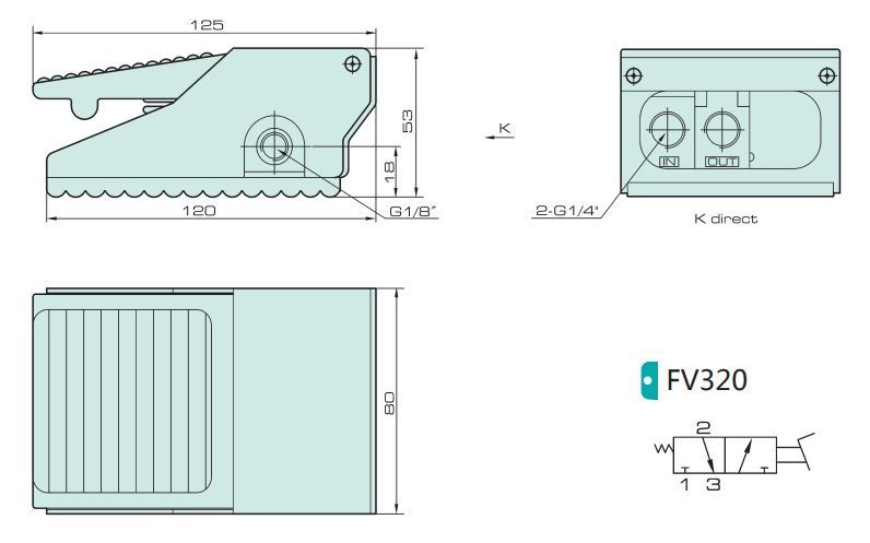 Jelpc FV320 Pnömatik Yön Kontrol Valfi 3/2 Pedal 1/4''
